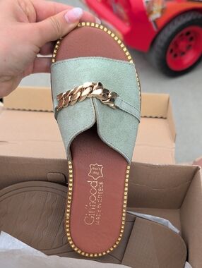Mint Suede Chain Detail Slide Mule